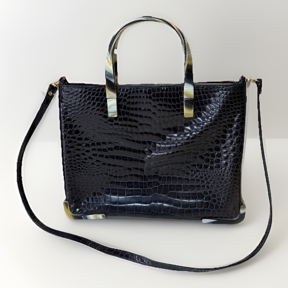 Vtg Piero Acutis Black Pebble Lucite Handles/ Bottom Handbag Purse Made In Italy